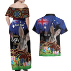 Personalised Australia Easter Day Couples Matching Off Shoulder Maxi Dress and Hawaiian Shirt Aussie Bilby Aboriginal Art