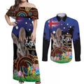 Personalised Australia Easter Day Couples Matching Off Shoulder Maxi Dress and Long Sleeve Button Shirt Aussie Bilby Aboriginal Art