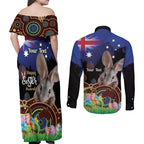 Personalised Australia Easter Day Couples Matching Off Shoulder Maxi Dress and Long Sleeve Button Shirt Aussie Bilby Aboriginal Art