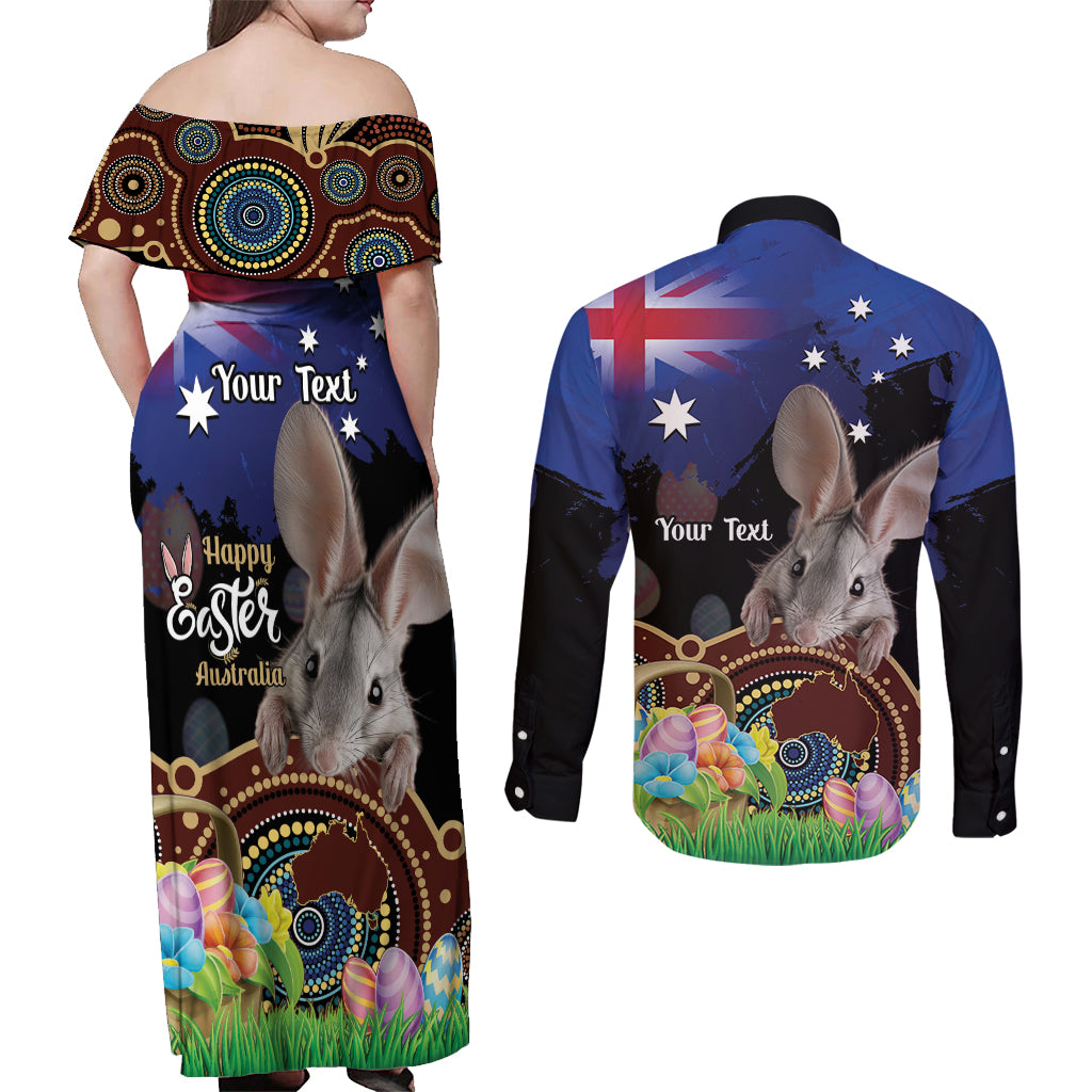 Personalised Australia Easter Day Couples Matching Off Shoulder Maxi Dress and Long Sleeve Button Shirt Aussie Bilby Aboriginal Art