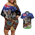 Personalised Australia Easter Day Couples Matching Off Shoulder Short Dress and Hawaiian Shirt Aussie Bilby Aboriginal Art