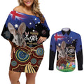 Personalised Australia Easter Day Couples Matching Off Shoulder Short Dress and Long Sleeve Button Shirt Aussie Bilby Aboriginal Art