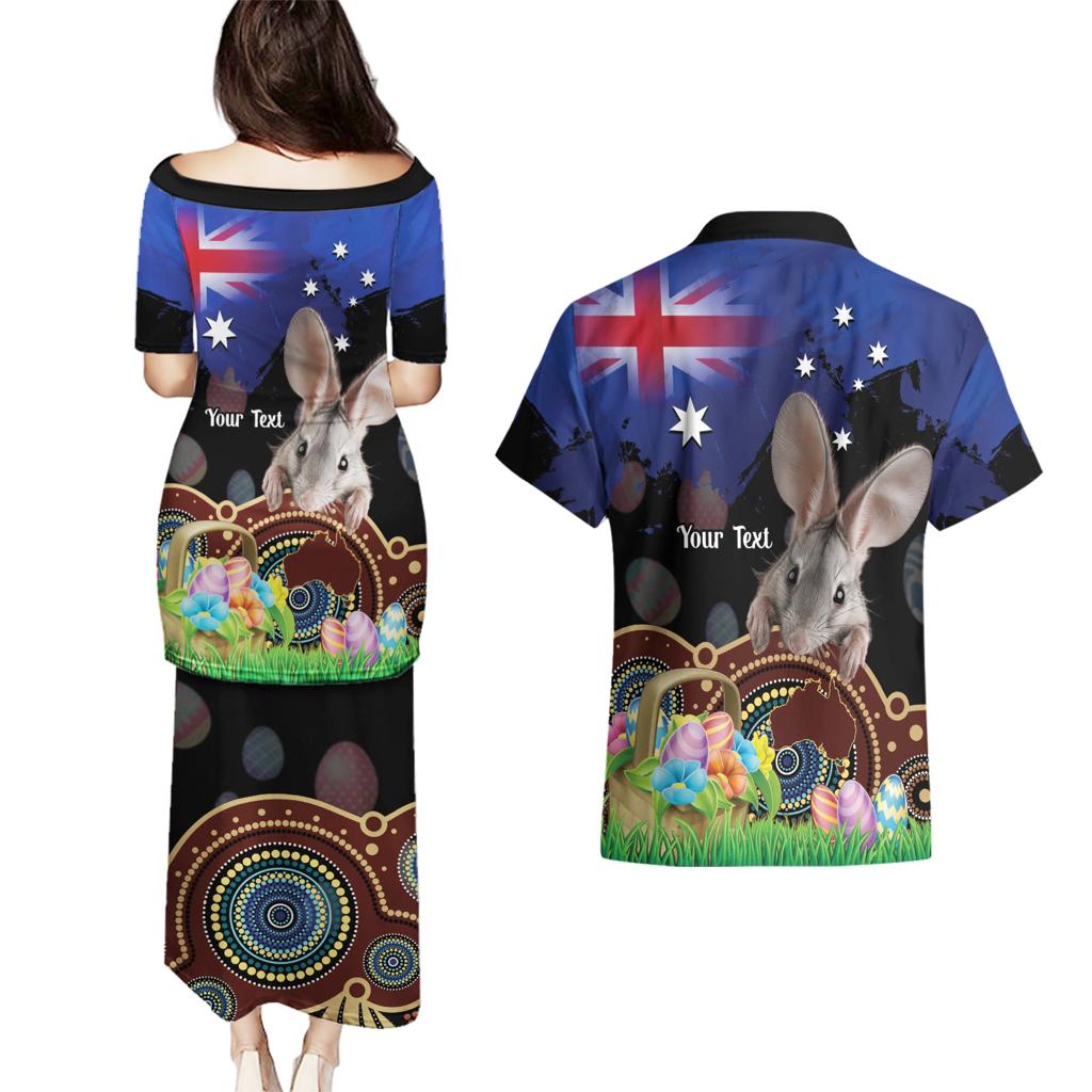 Personalised Australia Easter Day Couples Matching Puletasi and Hawaiian Shirt Aussie Bilby Aboriginal Art