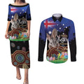 Personalised Australia Easter Day Couples Matching Puletasi and Long Sleeve Button Shirt Aussie Bilby Aboriginal Art