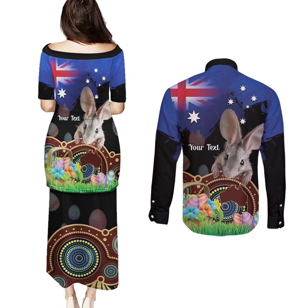 Personalised Australia Easter Day Couples Matching Puletasi and Long Sleeve Button Shirt Aussie Bilby Aboriginal Art