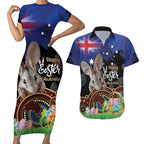 Personalised Australia Easter Day Couples Matching Short Sleeve Bodycon Dress and Hawaiian Shirt Aussie Bilby Aboriginal Art