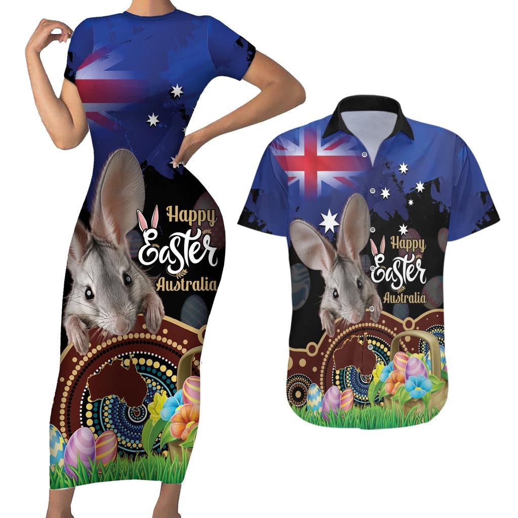 Personalised Australia Easter Day Couples Matching Short Sleeve Bodycon Dress and Hawaiian Shirt Aussie Bilby Aboriginal Art