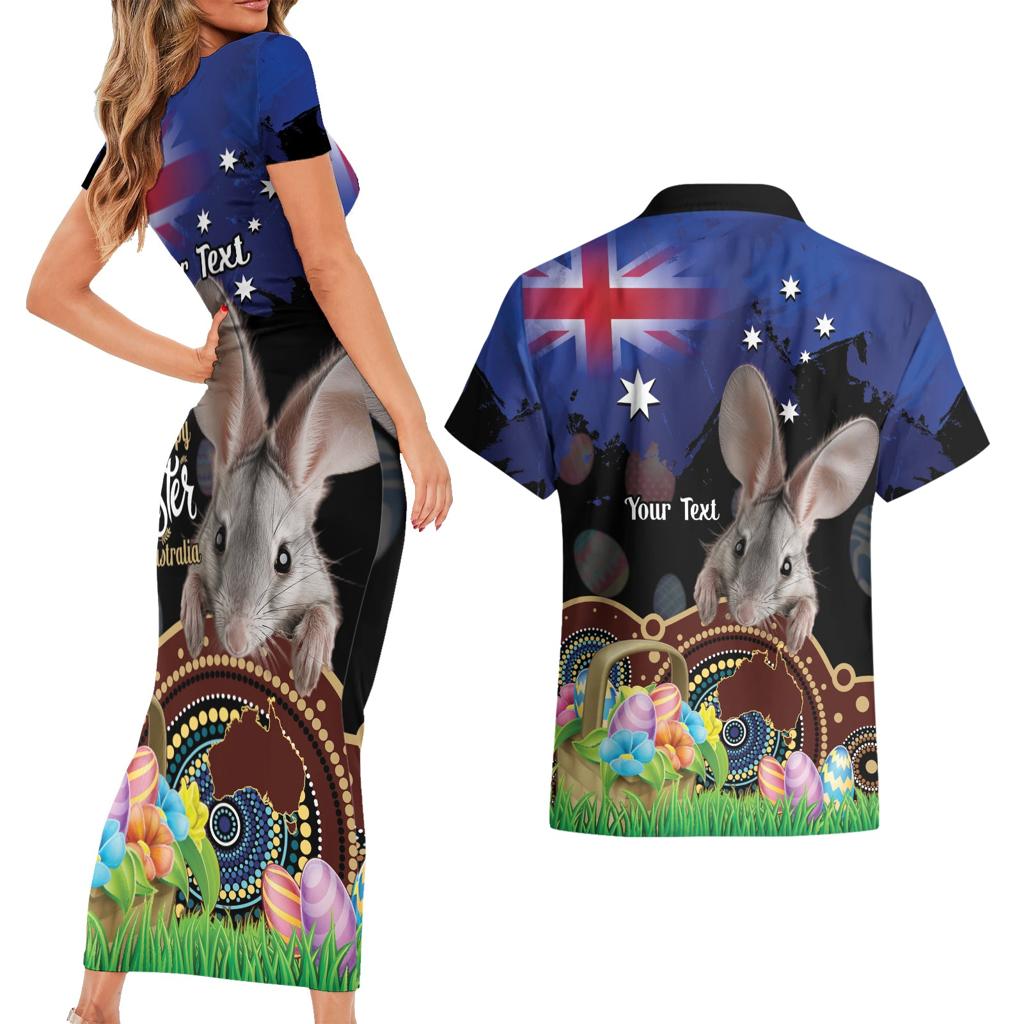 Personalised Australia Easter Day Couples Matching Short Sleeve Bodycon Dress and Hawaiian Shirt Aussie Bilby Aboriginal Art