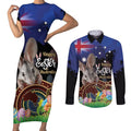 Personalised Australia Easter Day Couples Matching Short Sleeve Bodycon Dress and Long Sleeve Button Shirt Aussie Bilby Aboriginal Art