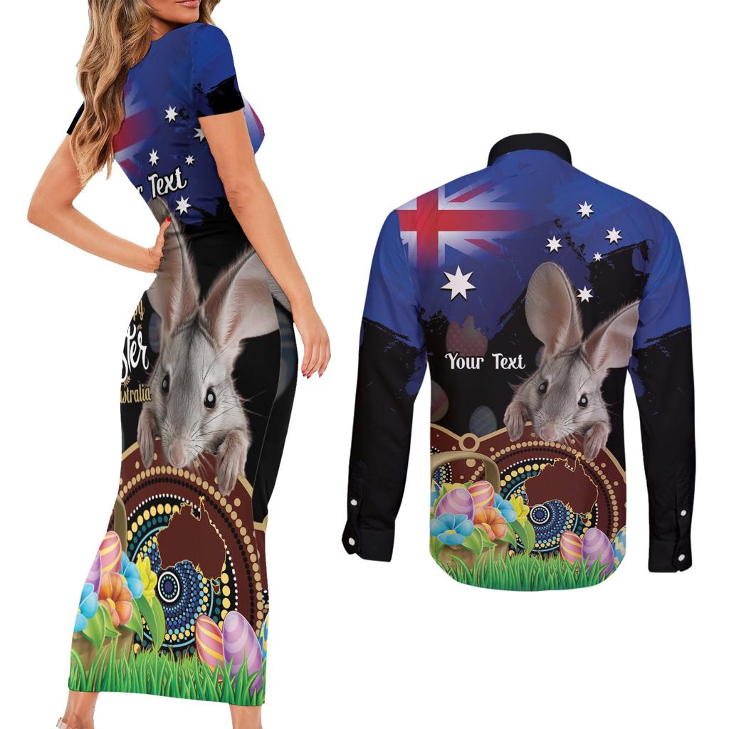 Personalised Australia Easter Day Couples Matching Short Sleeve Bodycon Dress and Long Sleeve Button Shirt Aussie Bilby Aboriginal Art