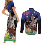 Personalised Australia Easter Day Couples Matching Short Sleeve Bodycon Dress and Long Sleeve Button Shirt Aussie Bilby Aboriginal Art