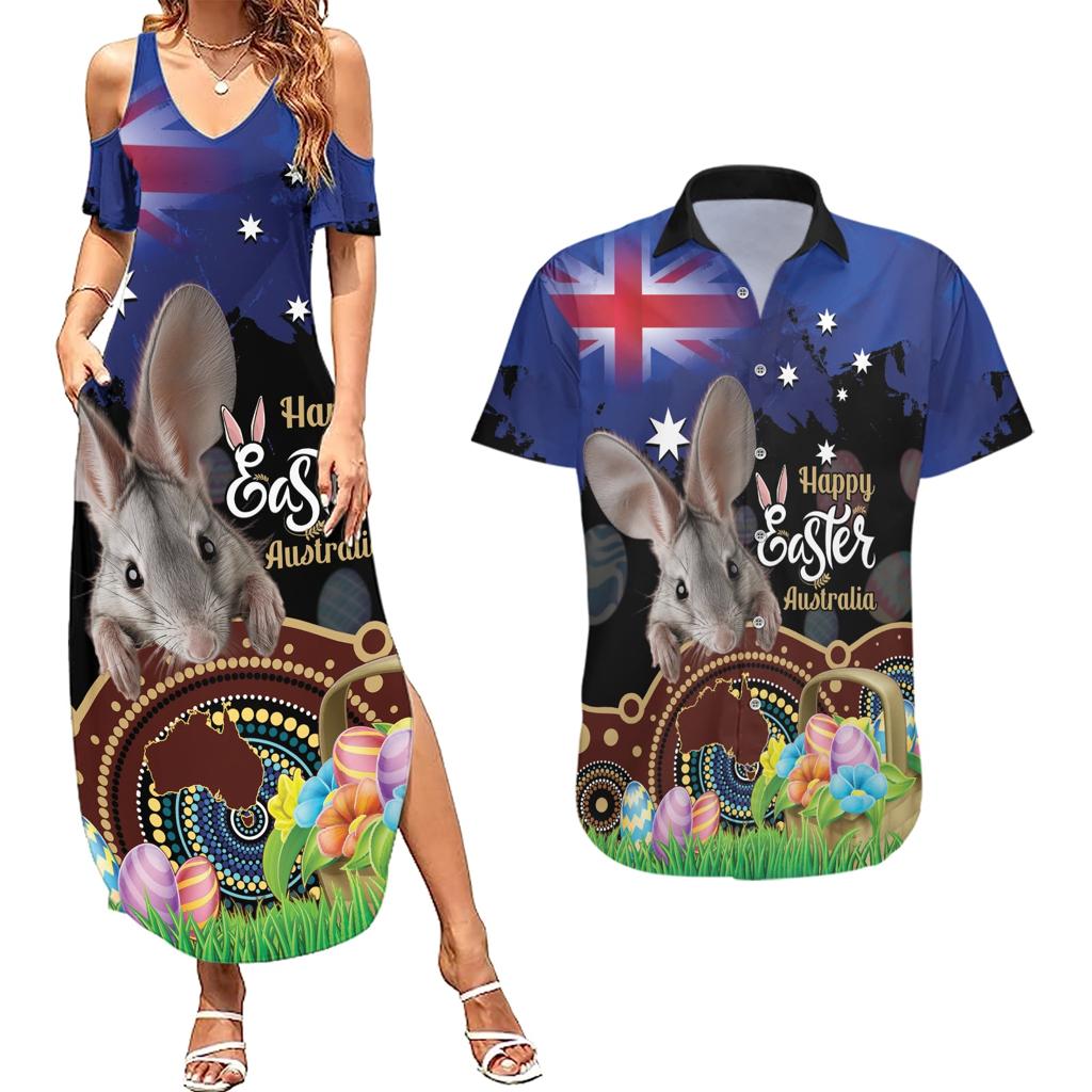 Personalised Australia Easter Day Couples Matching Summer Maxi Dress and Hawaiian Shirt Aussie Bilby Aboriginal Art