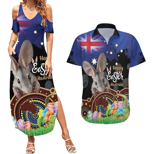 Personalised Australia Easter Day Couples Matching Summer Maxi Dress and Hawaiian Shirt Aussie Bilby Aboriginal Art