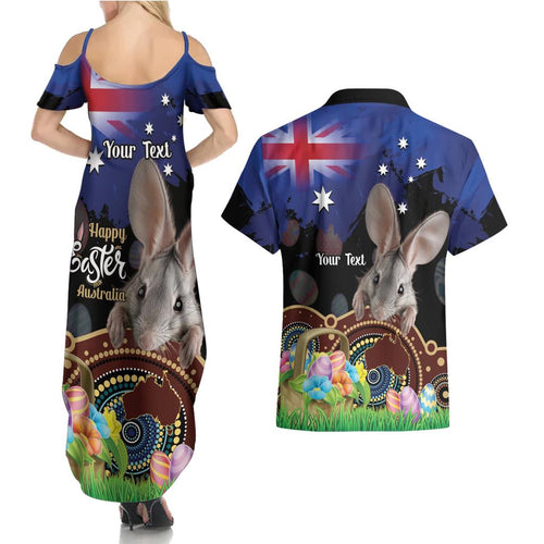 Personalised Australia Easter Day Couples Matching Summer Maxi Dress and Hawaiian Shirt Aussie Bilby Aboriginal Art
