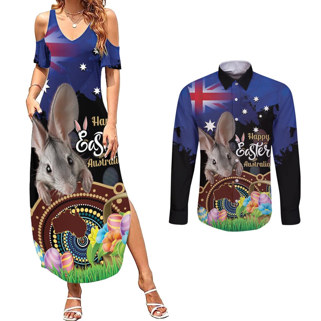 Personalised Australia Easter Day Couples Matching Summer Maxi Dress and Long Sleeve Button Shirt Aussie Bilby Aboriginal Art