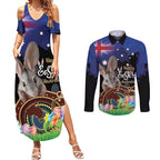 Personalised Australia Easter Day Couples Matching Summer Maxi Dress and Long Sleeve Button Shirt Aussie Bilby Aboriginal Art