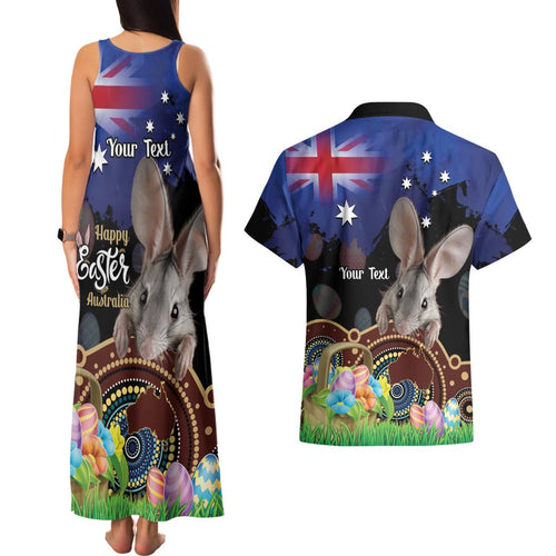 Personalised Australia Easter Day Couples Matching Tank Maxi Dress and Hawaiian Shirt Aussie Bilby Aboriginal Art