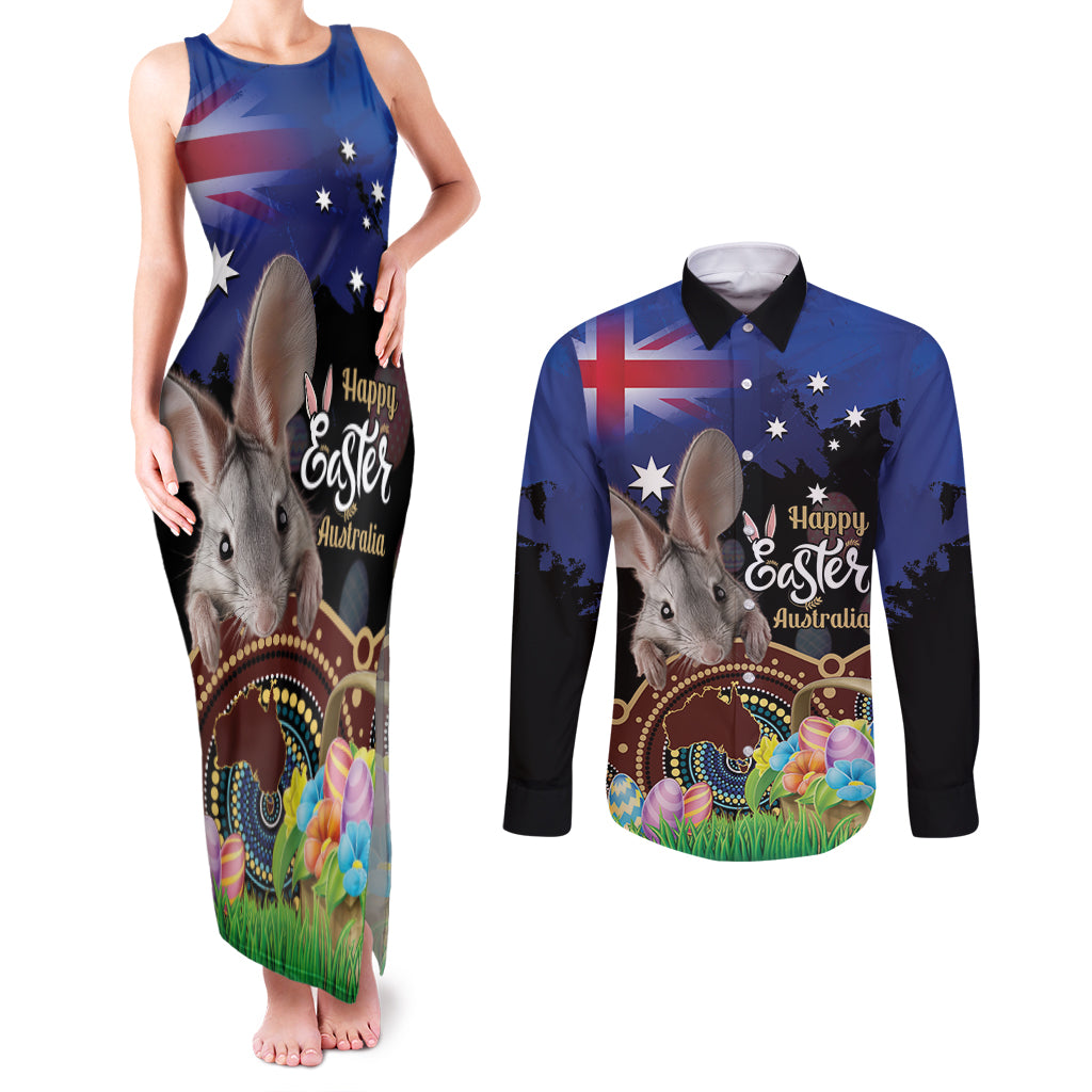 Personalised Australia Easter Day Couples Matching Tank Maxi Dress and Long Sleeve Button Shirt Aussie Bilby Aboriginal Art