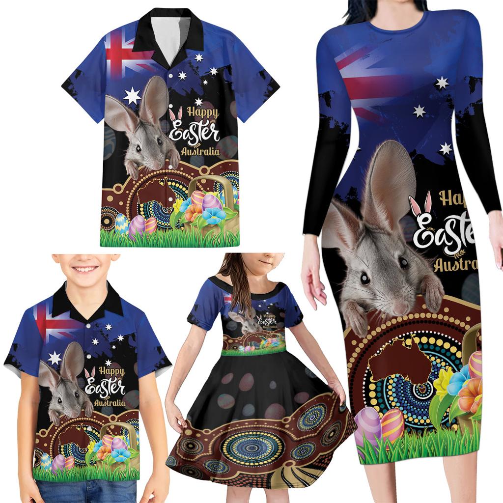 Personalised Australia Easter Day Family Matching Long Sleeve Bodycon Dress and Hawaiian Shirt Aussie Bilby Aboriginal Art