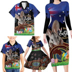 Personalised Australia Easter Day Family Matching Long Sleeve Bodycon Dress and Hawaiian Shirt Aussie Bilby Aboriginal Art