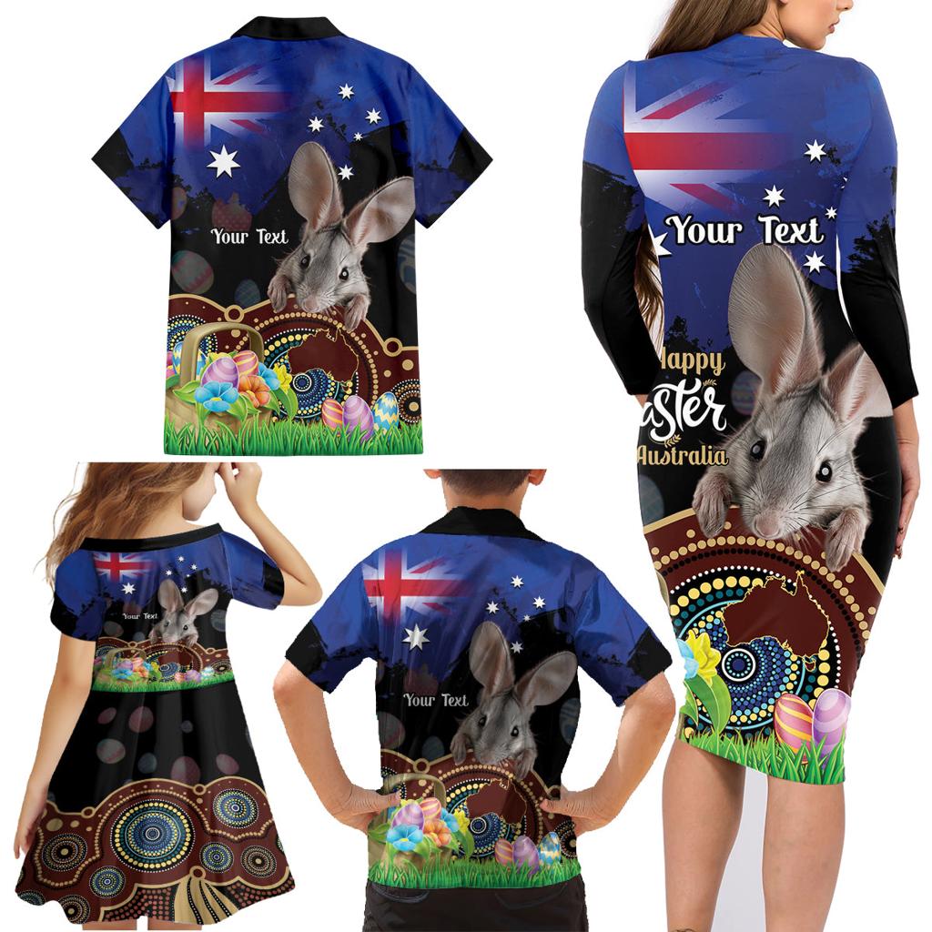 Personalised Australia Easter Day Family Matching Long Sleeve Bodycon Dress and Hawaiian Shirt Aussie Bilby Aboriginal Art