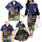 Personalised Australia Easter Day Family Matching Off The Shoulder Long Sleeve Dress and Hawaiian Shirt Aussie Bilby Aboriginal Art