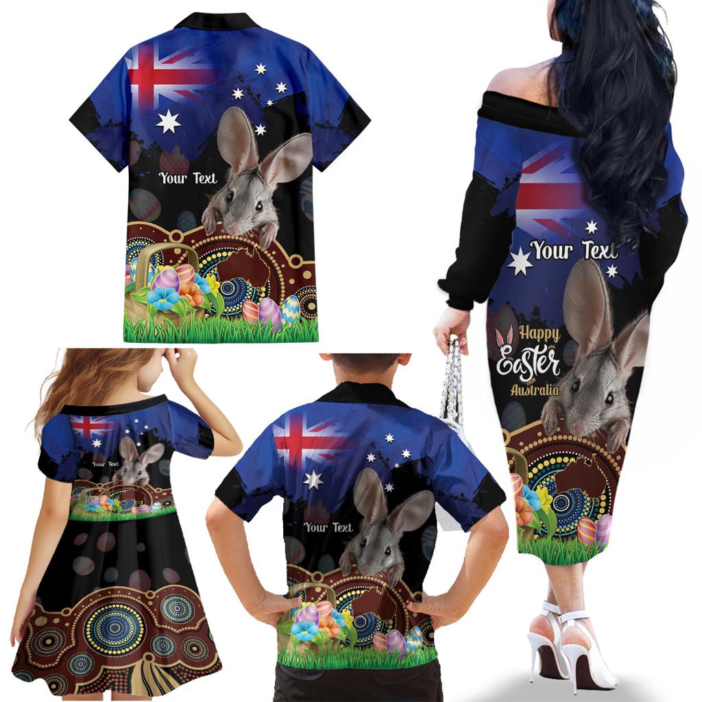 Personalised Australia Easter Day Family Matching Off The Shoulder Long Sleeve Dress and Hawaiian Shirt Aussie Bilby Aboriginal Art