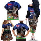 Personalised Australia Easter Day Family Matching Off The Shoulder Long Sleeve Dress and Hawaiian Shirt Aussie Bilby Aboriginal Art