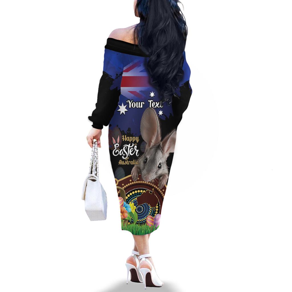 Personalised Australia Easter Day Family Matching Off The Shoulder Long Sleeve Dress and Hawaiian Shirt Aussie Bilby Aboriginal Art