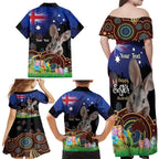 Personalised Australia Easter Day Family Matching Off Shoulder Maxi Dress and Hawaiian Shirt Aussie Bilby Aboriginal Art