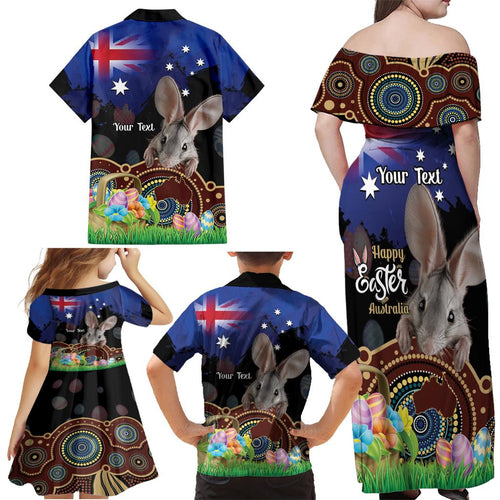 Personalised Australia Easter Day Family Matching Off Shoulder Maxi Dress and Hawaiian Shirt Aussie Bilby Aboriginal Art