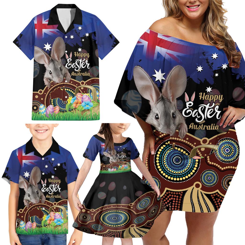 Personalised Australia Easter Day Family Matching Off Shoulder Short Dress and Hawaiian Shirt Aussie Bilby Aboriginal Art