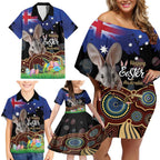 Personalised Australia Easter Day Family Matching Off Shoulder Short Dress and Hawaiian Shirt Aussie Bilby Aboriginal Art