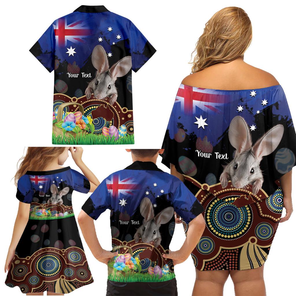 Personalised Australia Easter Day Family Matching Off Shoulder Short Dress and Hawaiian Shirt Aussie Bilby Aboriginal Art