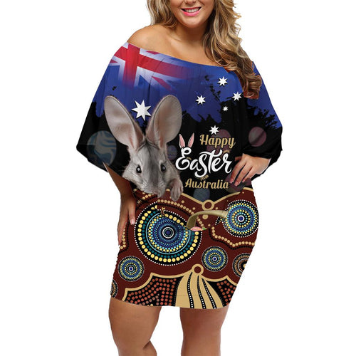 Personalised Australia Easter Day Family Matching Off Shoulder Short Dress and Hawaiian Shirt Aussie Bilby Aboriginal Art