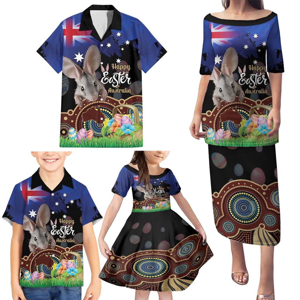 Personalised Australia Easter Day Family Matching Puletasi and Hawaiian Shirt Aussie Bilby Aboriginal Art