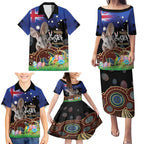 Personalised Australia Easter Day Family Matching Puletasi and Hawaiian Shirt Aussie Bilby Aboriginal Art