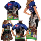 Personalised Australia Easter Day Family Matching Short Sleeve Bodycon Dress and Hawaiian Shirt Aussie Bilby Aboriginal Art