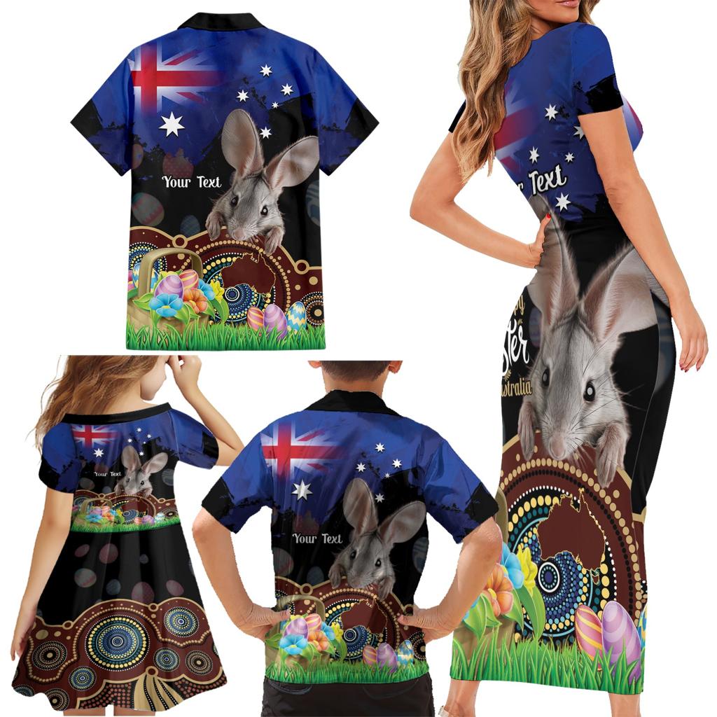 Personalised Australia Easter Day Family Matching Short Sleeve Bodycon Dress and Hawaiian Shirt Aussie Bilby Aboriginal Art