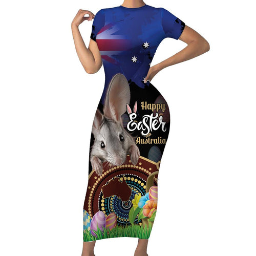 Personalised Australia Easter Day Family Matching Short Sleeve Bodycon Dress and Hawaiian Shirt Aussie Bilby Aboriginal Art