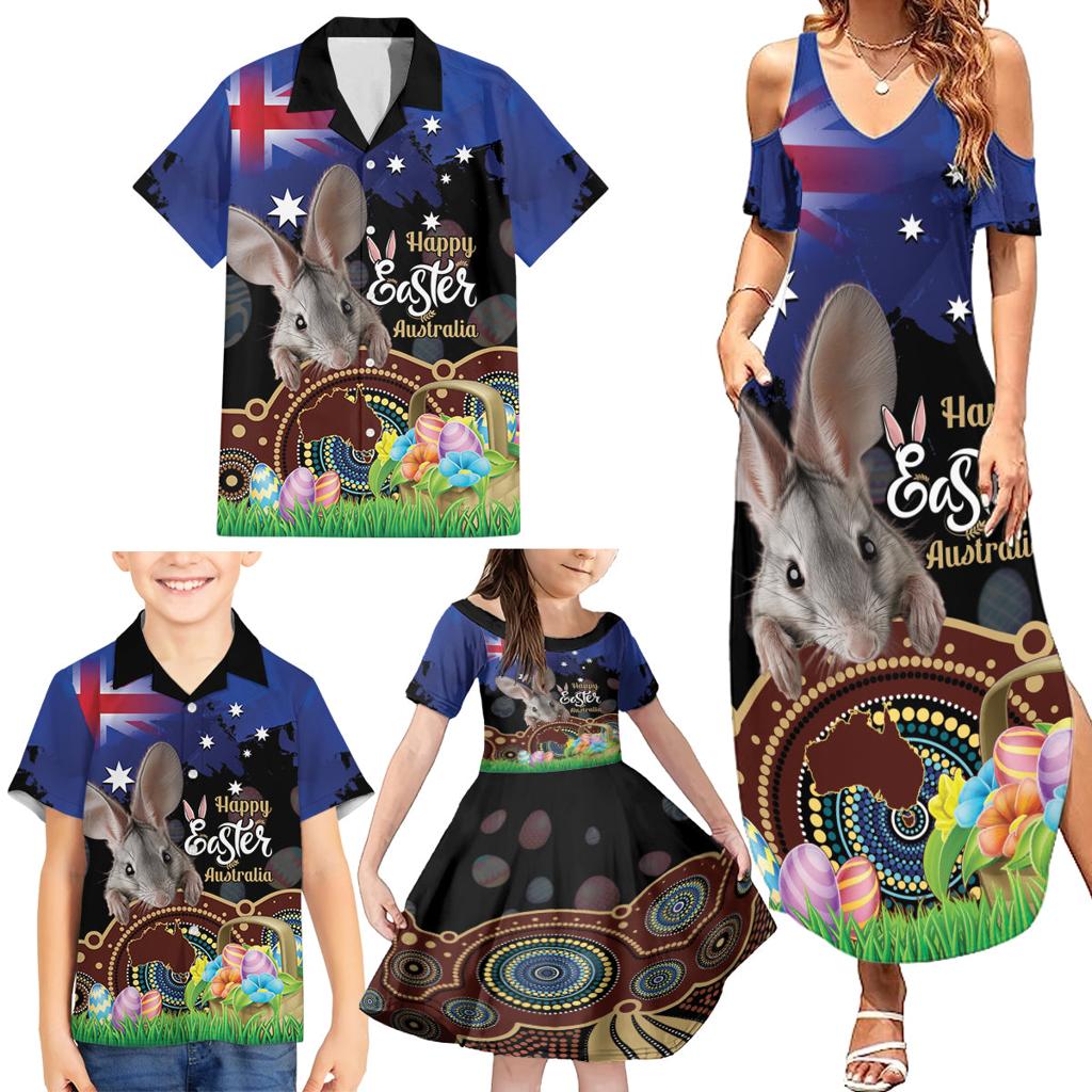 Personalised Australia Easter Day Family Matching Summer Maxi Dress and Hawaiian Shirt Aussie Bilby Aboriginal Art