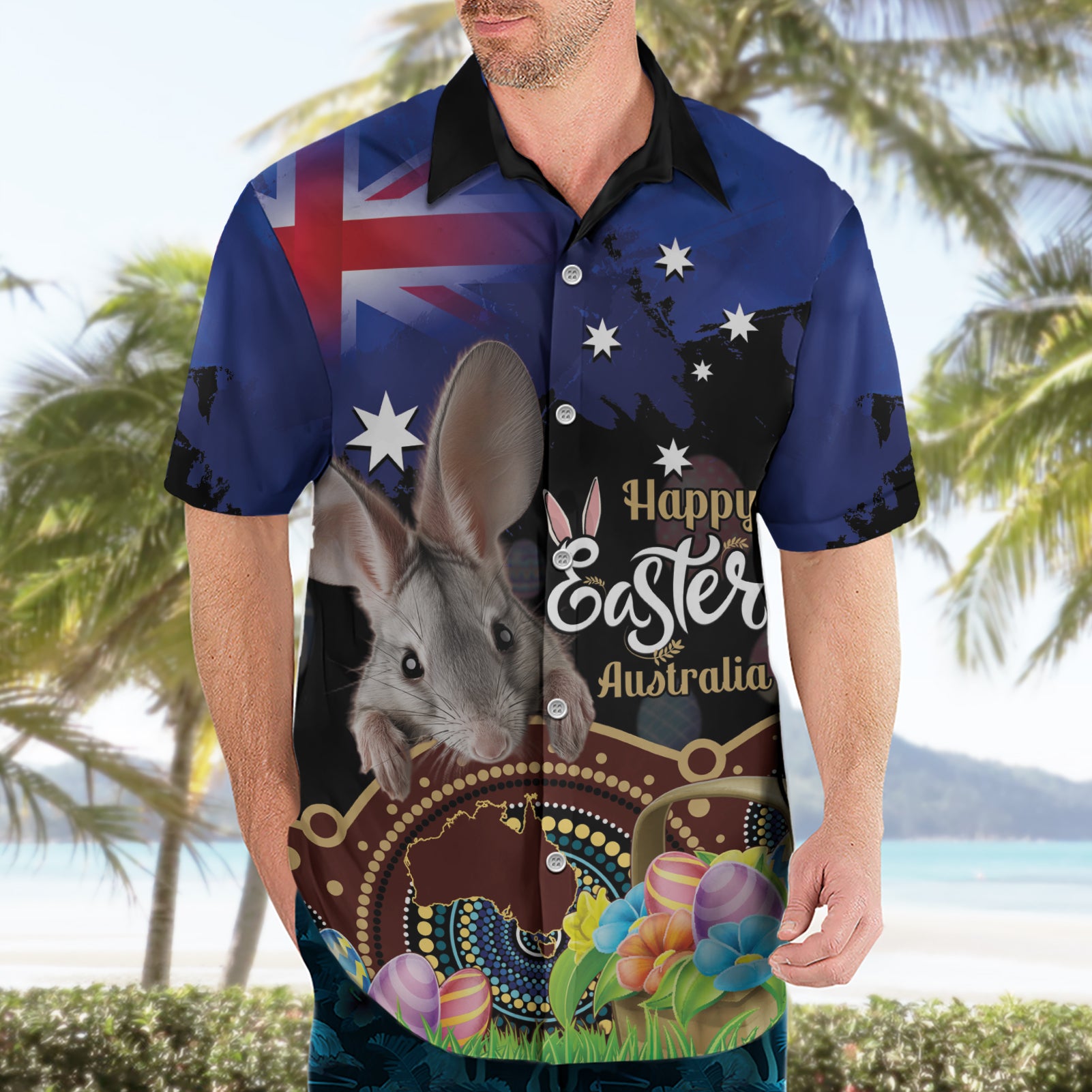 Personalised Australia Easter Day Hawaiian Shirt Aussie Bilby Aboriginal Art