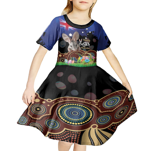 Personalised Australia Easter Day Kid Short Sleeve Dress Aussie Bilby Aboriginal Art