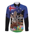 Personalised Australia Easter Day Long Sleeve Button Shirt Aussie Bilby Aboriginal Art