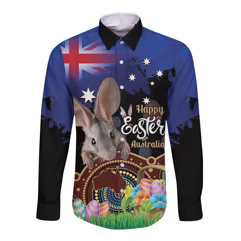 Personalised Australia Easter Day Long Sleeve Button Shirt Aussie Bilby Aboriginal Art