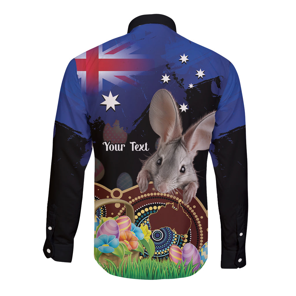 Personalised Australia Easter Day Long Sleeve Button Shirt Aussie Bilby Aboriginal Art