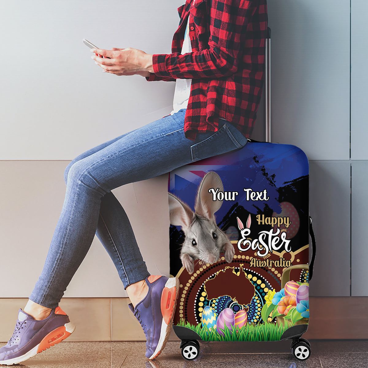 Personalised Australia Easter Day Luggage Cover Aussie Bilby Aboriginal Art
