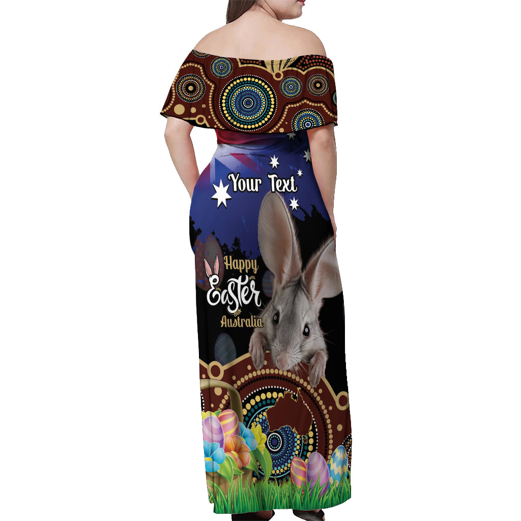 Personalised Australia Easter Day Off Shoulder Maxi Dress Aussie Bilby Aboriginal Art