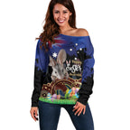 Personalised Australia Easter Day Off Shoulder Sweater Aussie Bilby Aboriginal Art