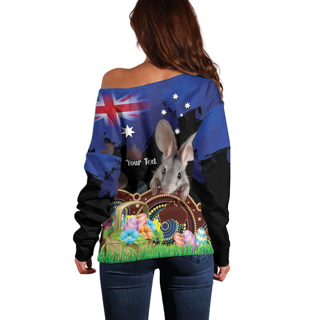 Personalised Australia Easter Day Off Shoulder Sweater Aussie Bilby Aboriginal Art